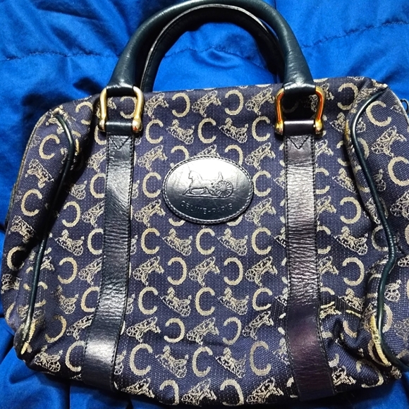 Celine C Macadam Handbag canvas/ leather Navy GUC - Picture 2 of 9